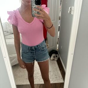Pink Ruffle Sleeve Women's bodysuit